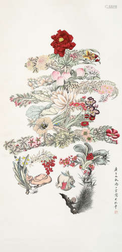 尚小云（1900～1976） 1930年作 大寿 立轴 纸本设色