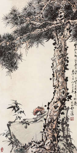 白伯骅（b.1944） 1986年作 丰茂永年 立轴 纸本设色