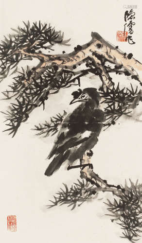 魏隐儒（1916～1993） 古木幽禽 立轴 纸本设色