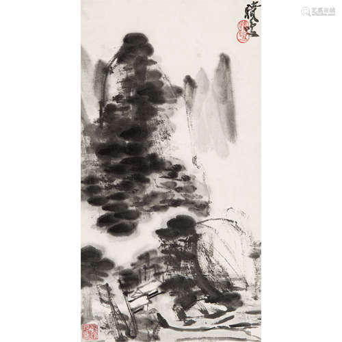 梁崎 （1909-1996） 山水 纸本水墨 立轴