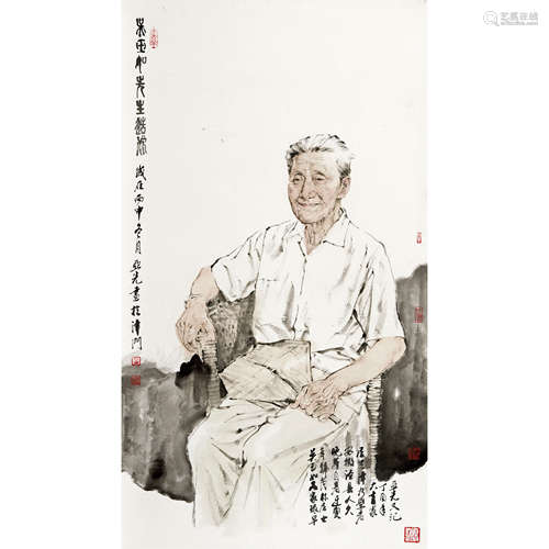 张亚光 （b.1951） 吴玉如先生造像 纸本设色 镜心