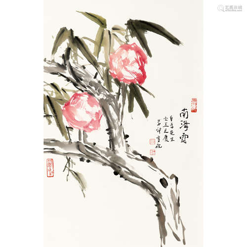 王学仲 （1925-2013） 双寿 纸本设色 立轴