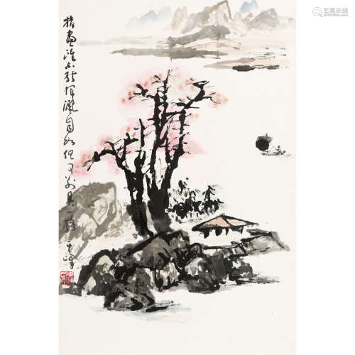 孙其峰 （b.1920） 指画山水 纸本设色 镜片