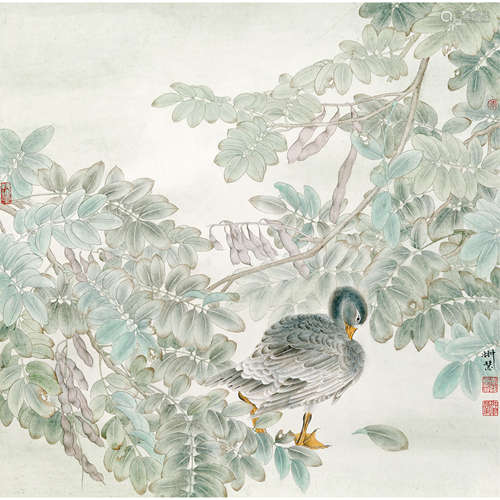 李悦 （b.1982） 鸭趣 纸本设色 镜心