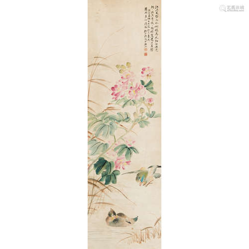 徐小隐 （1905-1949） 芙蓉鸳鸯 纸本设色 立轴