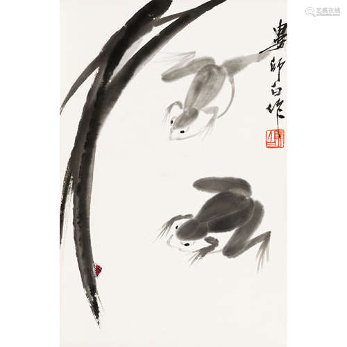 娄师白 （1918-2010） 青蛙 纸本设色 立轴