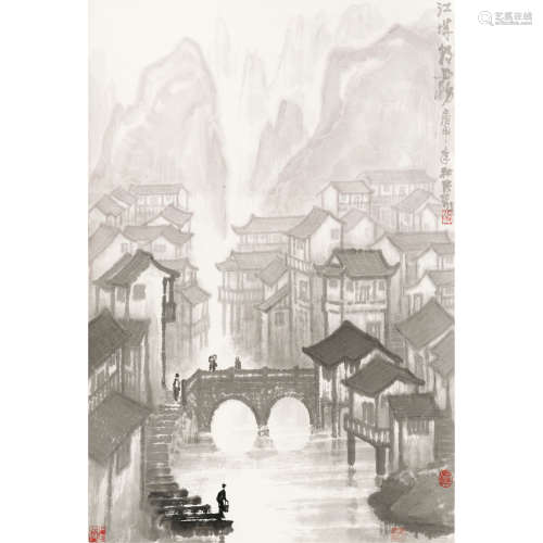张凭 （b.1934） 江城雾雨 纸本水墨 立轴