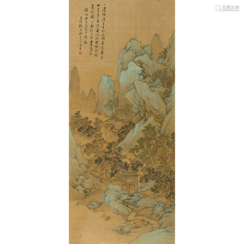 张熊 （1803-1886） 青山草舍 纸本设色 立轴