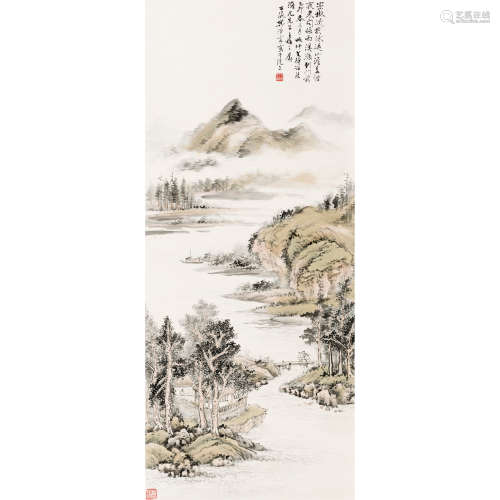 樊浩霖 （1885-1962） 三溪水涨 纸本设色 镜心