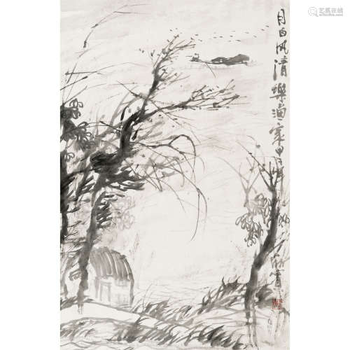 董欣宾 （1939-2002） 月白风清 纸本设色 立轴