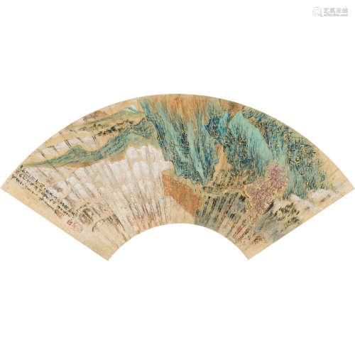 慕凌飞 （1913-1997） 青绿山水 纸本设色 镜框