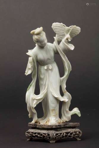 A jadeite figure of Guanyin with butterfly kite, China, early  ...