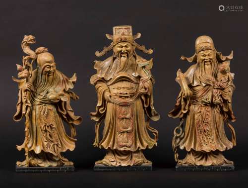 Three soapstone figures of wise men, China, 20th century