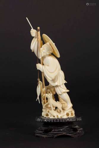 A carved ivory figure of fisherman, China, early 20th cent ...