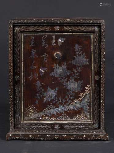 A lac-burgauté and mother-of-pearl cabinet with flowers and  ...