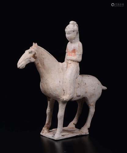 A painted pottery figure of horseman, China, Tang Dynasty  ...