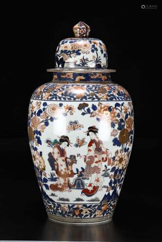 An Imari porcelain potiche and cover with bijin, Japan, 19th  ...