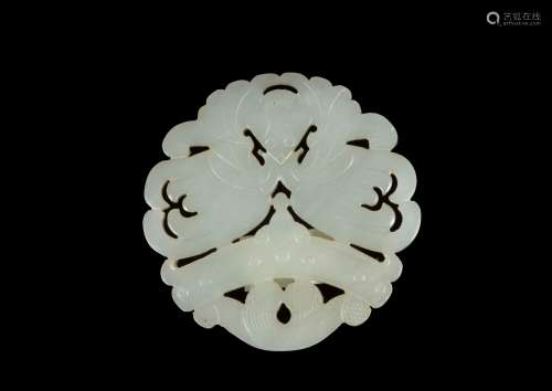 A fretworked white jade plaque with bat, China, Qing Dynasty,  ...