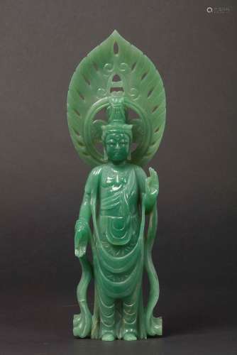 A jadeite figure of deity with aura, China, early 20th cen ...