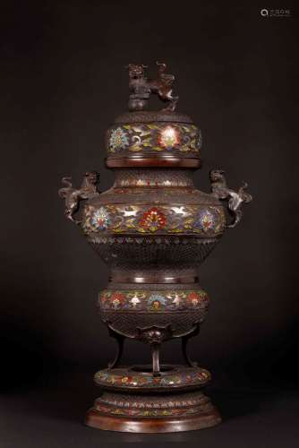 An enamelled bronze censer and cover with Pho dog, Japan,  ...