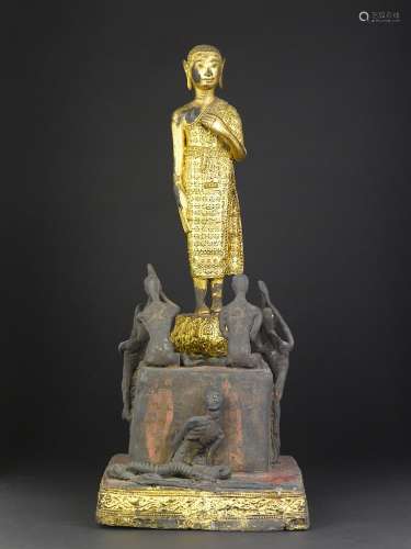 A gilt bronze Buddha's worship group, Thailand, 19th centu ...