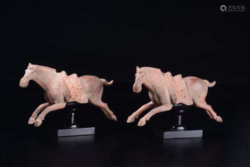 A pair of painted pottery horses, China, Tang Dynasty (618 ...