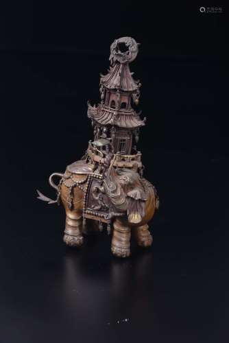 A bronze elephant with pagoda on his back censer, China, Qing  ...