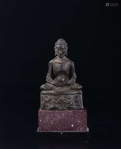 A bronze figure of Luohan with granite stand, Thailand, 19th  ...