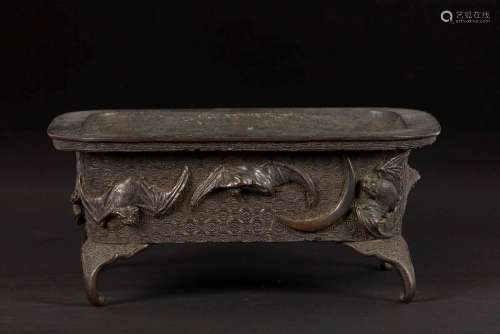A bronze censer with bats in relief, China, Ming Dynasty,  ...