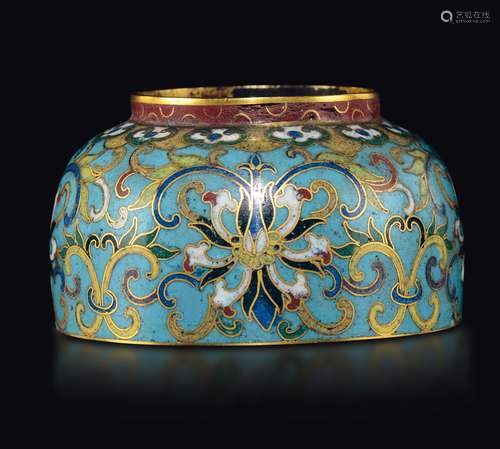 A cloisonn?enamel inkpot with lotus flowers, China, Qing  ...