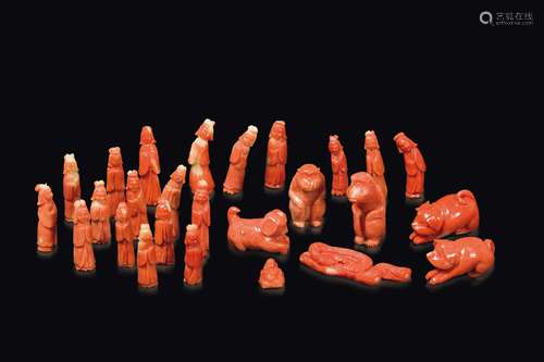 Twenty-six small carved coral figures, China, early 20th c ...