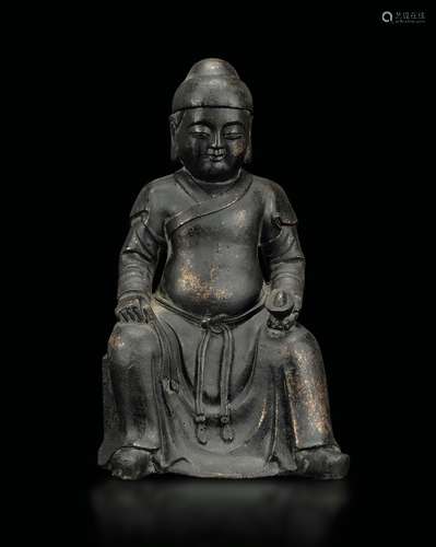 A semi-gilt bronze figure of dignitary, China, Ming Dynasty,  ...