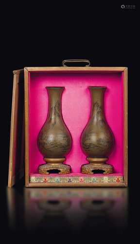 A pair of finely painted lacquer vases, China, Qing Dynasty,  ...