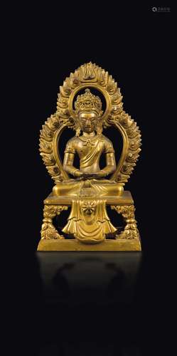 A gilt bronze figure of Amitayus with aura, China, Qing Dynasty,  ...