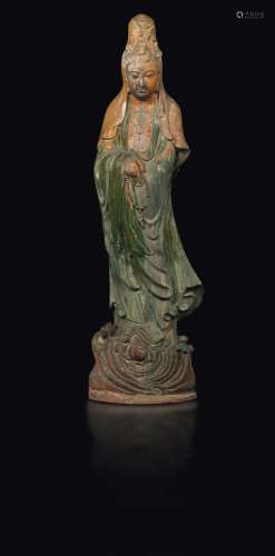 A large painted pottery figure of Guanyin, China, Qing Dynasty,  ...