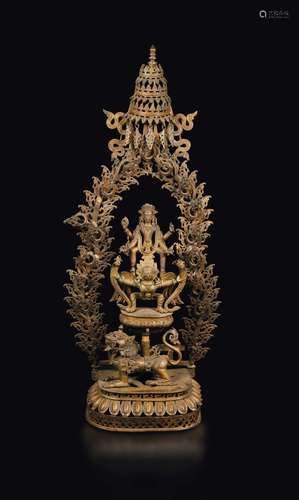 A large bronze Amitayus, Kakaya Karma-Mahakala and Pho dog  ...