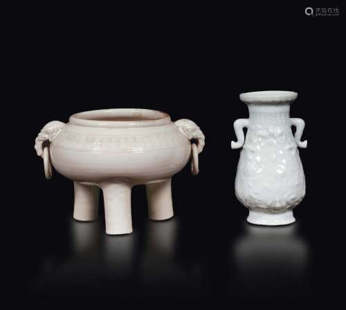 Two Blanc de Chine, a vase and a censer, China, Qing Dynasty,  ...