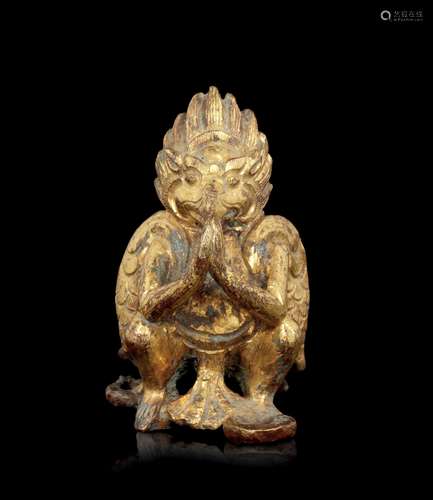 A small gilt bronze fantastic figure, Nepal, 17th century