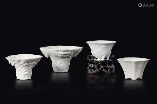 Four Blanc de Chine Dehua cups, China, Qing Dynasty, Kangxi  ...