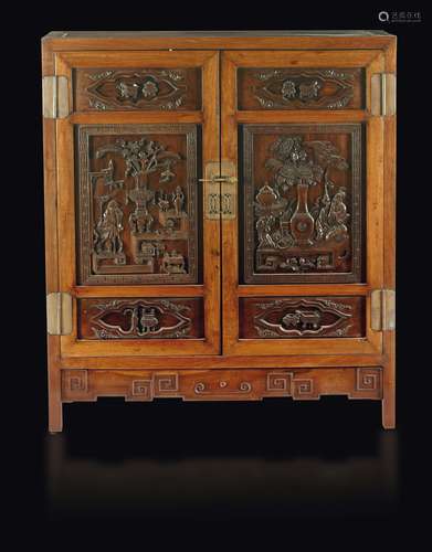 A huali wooden cabinet with decoration in relief, China, Qing  ...