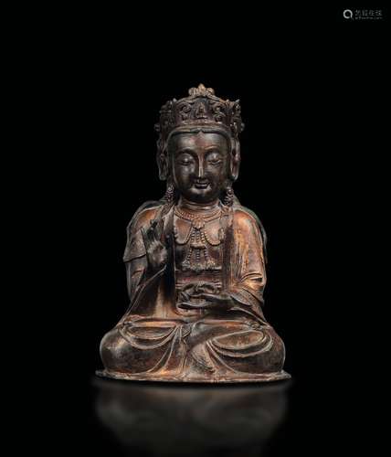 A large gilt and lacquered bronze figure of Buddha, China,  ...