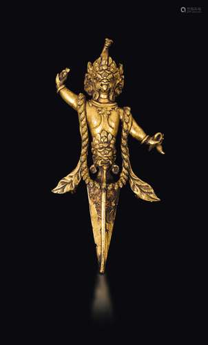 A gilt bronze phurba dagger, Tibet, 19th century