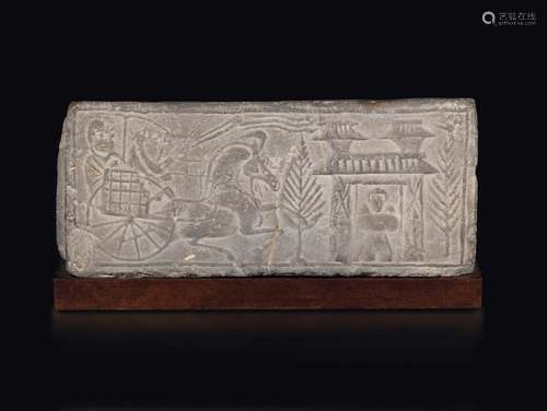 A stone stele with carriage and figures, probably 13th cen ...