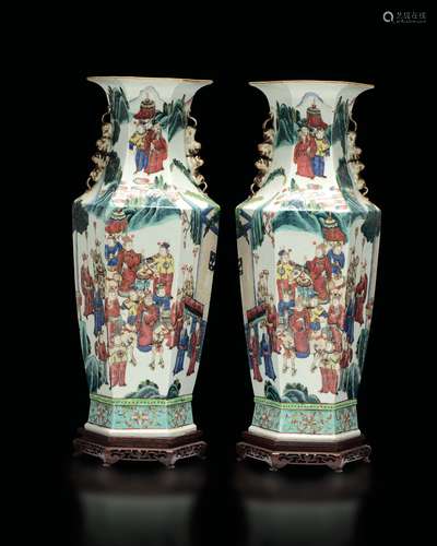 A pair of Famille-Rose vases with court life scenes, China,  ...