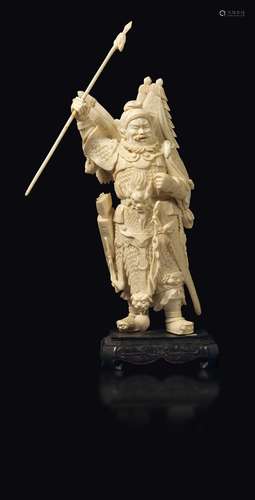 A carved ivory figure of warrior, China, early 20th centur ...