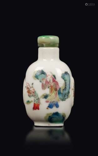 A porcelain snuff bottle with wise men and children, China,  ...