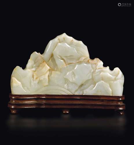 A white and russet jade mountain brushpot, China, Qing Dynasty,  ...