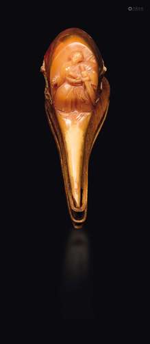 A carved toucan beak with figure of warrior, China, Qing Dynasty,  ...