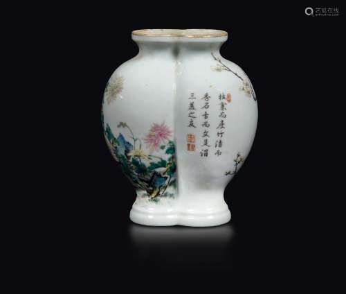 A polychrome enamelled porcelain double vase with blossom  ...