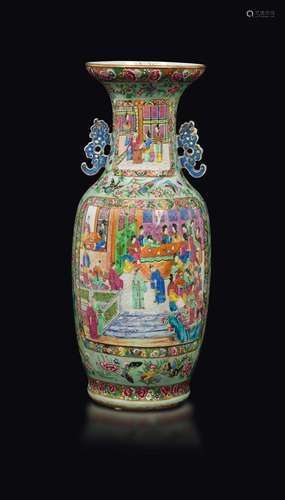 A polychrome enamelled porcelain vase with court life scenes,  ...